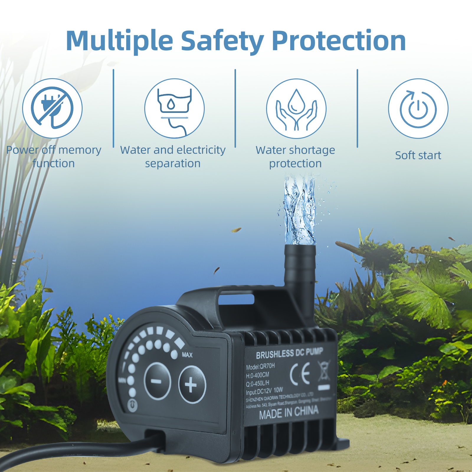 Aquarium Mini Fish - Submersible 12V Water Pump 8 Levels